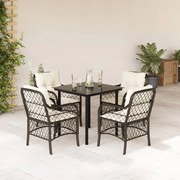 vidaXL 5 pcs conjunto jantar p/ jardim c/ almofadões vime PE castanho