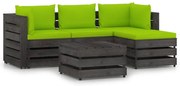 5 pcs conj. lounge jardim + almofadões madeira impreg. cinzento