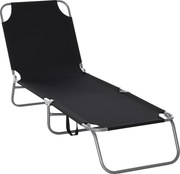Outsunny Espreguiçadeira de Jardim Dobrável com Encosto Ajustável em 5 Posições Suporta até 120 kg para Exterior 187x55x24 cm Preto | Aosom Portugal