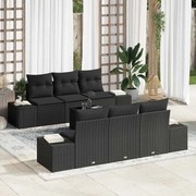 vidaXL Sofá de Jardim 7 Peças com Almofadas Pretas em Rattan Sintético