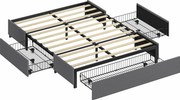 HOMCOM Cama de Casal 140x190 cm Estrado com 3 Gavetas e Estrutura Metálica Suporta 363 kg Cinza | Aosom Portugal