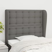 vidaXL Cabeceira cama c/ abas tecido 103x23x118/128 cm cinzento-escuro