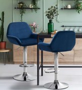 Conjunto de 2 bancos de bar em veludo com estrutura prateada 89-109 x 51 x 52 cm azul