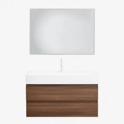 Conjunto De Móvel De Casa De Banho Em Madeira E Chapa De Freixo Com Lavatório Integrado Ona Madeira Escura & Led Retangular - Sklum