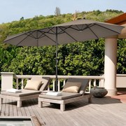 Guarda-sol de jardim duplo 4,7 x 2,8 m com pega sem base Estrutura de 12 hastes para jardim piscina pátio Castanho