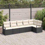 Conjunto de Sofá de Jardim de 6 Peças com Almofadas Preto de Rattan Poliéster