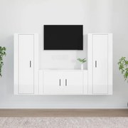 3 pcs conjunto móveis de TV madeira processada branco brilhante