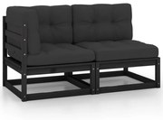 2 pcs conjunto lounge jardim c/ almofadões pinho maciço preto