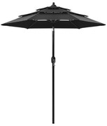 vidaXL Guarda-sol de jardim 3 camadas c/ poste de alumínio 2 m preto