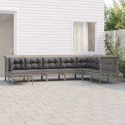 8 pcs conjunto lounge de jardim c/ almofadões vime PE cinzento