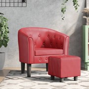 vidaXL Poltrona com apoio de pés couro artificial vermelho-tinto