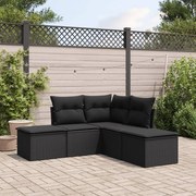 5 pcs conjunto sofás de jardim com almofadões vime PE preto