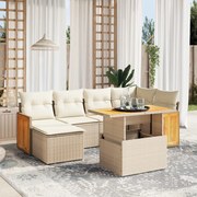 vidaXL 7 pcs conjunto de sofás p/ jardim com almofadões vime PE bege