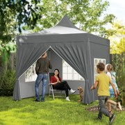 Tenda de jardim dobrável 3 x 3 m, 4 paredes laterais removíveis, 3 janelas, altura ajustável, saco de transporte cinzento