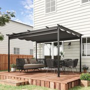 Pérgola de Jardim com Teto Retrátil 4 Cortinas Enroláveis de Poliéster e Estrutura de Metal 3,95x2,95 cm Cinza Escuro