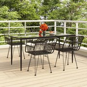 5 pcs conjunto de jantar p/ jardim vime PE preto