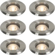 Conjunto de 6 projetores de chão para exterior aço 11cm IP67 - Basic Round