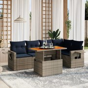 vidaXL 6 pcs conjunto sofás p/ jardim c/ almofadões vime PE cinzento
