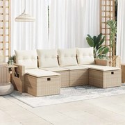 vidaXL 6 pcs conjunto de sofás p/ jardim com almofadões vime PE bege