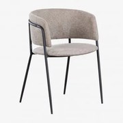 Cadeira De Jantar Estofada Nalon Negro & Tecido Castanho Areia & Tela - Sklum