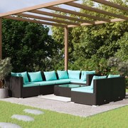 8 pcs conjunto lounge de jardim c/ almofadões vime PE preto