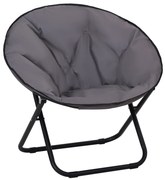 Outsunny Cadeira de Lua Cadeira Redonda de Lua com Assento de Tecido Oxford e Pés de Metal para Campismo  80x80x75 cm Cinza | Aosom Portugal