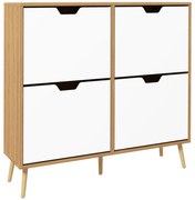 HOMCOM Sapateira Entrada para 16 Pares 95x26x95 cm Anti-Tombo com 4 Gavetas Prateleiras Ajustáveis Madeira | Aosom Portugal