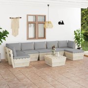 8 pcs conjunto lounge de paletes + almofadões madeira de abeto