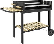 Outsunny Churrasqueira a Carvão 113x53,5x82,5 cm com 2 Grelhas Alturas Ajustáveis Mesa Lateral, Prateleira e Rodas para Jardim Preto | Aosom Portugal