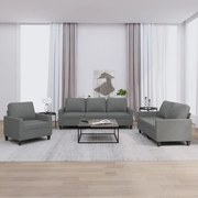 vidaXL 3 pcs conjunto de sofás com almofadões tecido cinzento-escuro