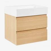 Conjunto De Móvel De Casa De Banho Em Madeira E Chapa De Freixo Com Lavatório Integrado Ona Madeira Natural & Sem Espelho & Sem - Sklum