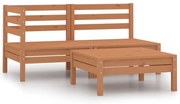 3 pcs conjunto lounge de jardim pinho maciço castanho mel