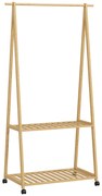 HOMCOM Charriot de Bambu para Roupa Charriot para Roupa com Rodas 2 Prateleiras Abertas e 2 Ganchos 84,5x43,5x158 cm Madeira
