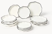 Conjunto de loiça em porcelana com borda ondulada Bia, 4 pessoas, conjunto de 12