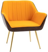 HOMCOM Poltrona de Sala de Estar Estofada em Couro Sintético e Veludo com Apoios para os Braços Pés Dourados 64x62x72,5 cm Amarelo | Aosom Portugal
