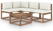 5 pcs conjunto lounge p/ jardim c/ almofadões cor creme