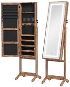 HOMCOM Joalheiro de Pé Armário para Jóias com Fita de Luz LED e Fechadura Magnética 46x36,5x151,5 cm Madeira | Aosom Portugal