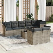 vidaXL 9 pcs conjunto sofás p/ jardim com almofadões vime PE cinzento