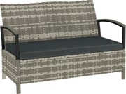 Outsunny Banco de jardim com arrumação 2 lugares Banco com almofada e apoios de braço 125L PE Rattan 123 x 70 x 82 cm Cinza escuro | Aosom Portugal