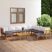 11 pcs conjunto lounge de jardim com almofadões acácia maciça