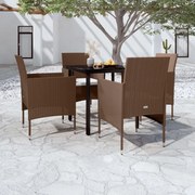 vidaXL 5 pcs conjunto de jantar p/ jardim c/ almofadões castanho/preto