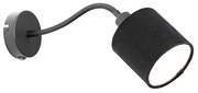 Candeeiro de parede preto com abajur preto, interruptor e braço flexível - Merwe