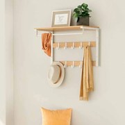 Bengaleiro de parede com prateleira e 10 ganchos amovíveis 30 x 65 x 42 cm cor de carvalho-branco