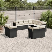 vidaXL 11 pcs conjunto sofás de jardim c/ almofadões vime PE preto