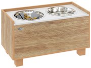 PawHut Comedouro para Cães Elevado com Sistema de Alimentação Lento Espaço de Arrumação 2 Tigelas de 2L de Aço Inoxidável 60x30x35,5 cm Madeira | Aosom Portugal