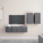 vidaXL 4 pcs conjunto de móveis de TV contraplacado cinzento brilhante