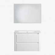 Conjunto De Móvel De Casa De Banho Suspenso Em Madeira Com Lavatório Integrado Egerton Branco & Led Retangular E Anti-embaciamento 100x70 Cm - Sklum