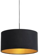 Candeeiro de suspensão com abajur de veludo preto com dourado 50 cm - Combi Clássico / Antigo