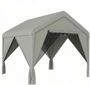 Outsunny Pavilhão de Jardim 3 x 3 m com Mosquiteiro e Cortinas, Abrigo Exterior com Estrutura em Aço Galvanizado, Cinza | Aosom Portugal