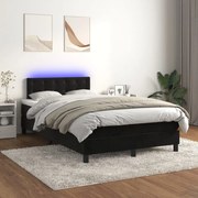 Cama box spring c/ colchão/LED 120x200 cm veludo preto